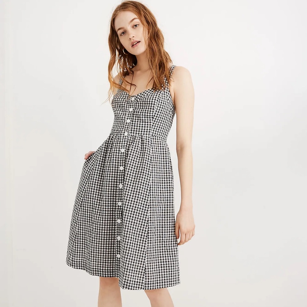 Madewell Gingham Check Strappy Button Front Dress, Size 10